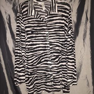 Spiegel sheer Zebra striped button front blouse.